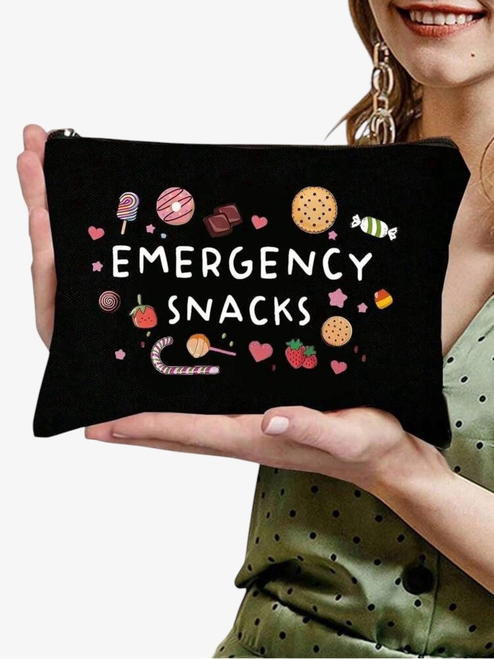 Emergency Snacks Canvas Zipper Pouch Cosmetic Bag Makeup Travel Organizer Gift - Picture 2 of 4